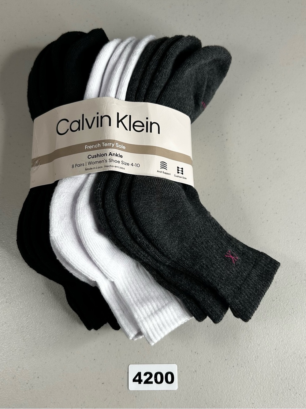 Calvin Klein Women's 8-Pairs French Terry Sole Cushion Ankle Socks, Multi, 4-10